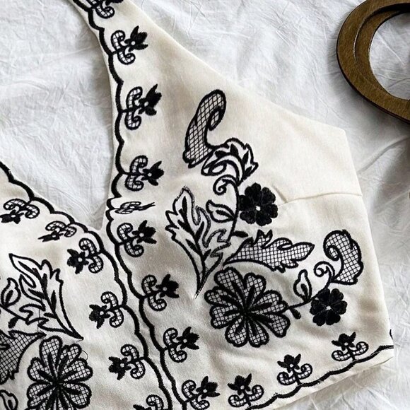 Multicolor Boho Women's Embroidered Halter Neck Crop Top & A-Line Mini Skirt Set - Picture 4 of 7